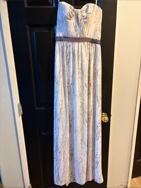 BCBGMaxAzria Strapless Metallic Ivory and Silver Evening Gown
